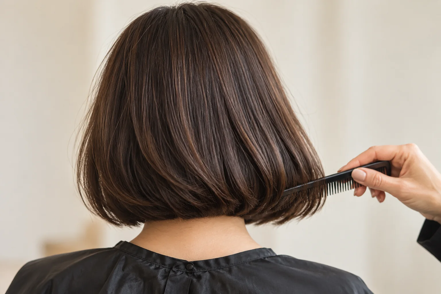 Illustrative dark bob haircut shown from behind